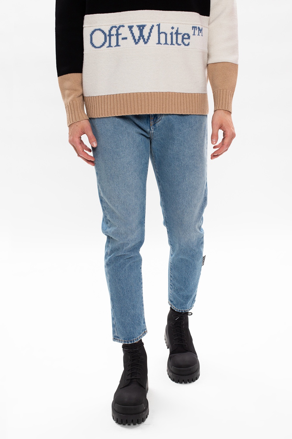Off-White Ripped Knee Wash Jennifer Cropped Jeans
